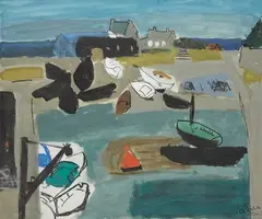 Le petit bassin à Saint-Vaast" by Pierre Célice, 1957, Gouache, sold Jul 2024