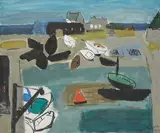 Le petit bassin à Saint-Vaast" by Pierre Célice, 1957, Gouache, sold Jul 2024