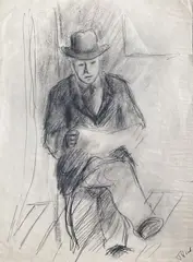 Homme assis lisant by Pierre Tal-Coat, Crayon noir et estompe, sold Jul 2024
