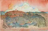 Saint Paul de Vence by Jean-Michel Folon, Aquarelle, sold Jul 2024