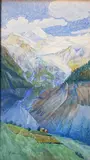 Chalet au pied du glacier by Robert Ruepp, 1904, Aquarelle, sold Apr 2024