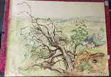 Paysage de Damazan by Marius Charles Chambon, 1955, Aquarelle et crayon, sold Mar 2024