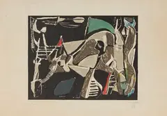 Composition abstraite by André Lanskoy, 1948, Lithographie en couleurs signée, sold Mar 2024