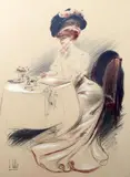 Élégante au chapeau dessinant by Louis Vallet, Fusain, craie et sanguine, sold Jun 2016