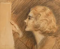 Portrait de Diana Mitford, circa 1920 by Paul César Helleu, Pierre noire, sanguine et gouache blanche, sold Nov 2015