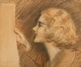 Portrait de Diana Mitford, circa 1920 by Paul César Helleu, Pierre noire, sanguine et gouache blanche, sold Nov 2015