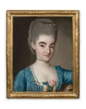 Portrait de jeune femme en robe bleue by Chevalier Joseph de Saint-Michel, Pastel, sold Sep 2025