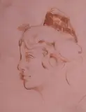Étude de femme, de profil by René Piot, Sanguine et crayon, sold Sep 2025