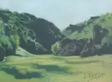 1887 Paysage boisé by Léon Frédéric, Pastel, sold Sep 2025