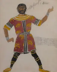 Brigand rouge (projet de costume) by Léon Bakst, Gouache et crayon, sold Jun 2025