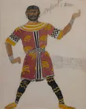 Brigand rouge (projet de costume) by Léon Bakst, Gouache et crayon, sold Jun 2025