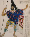 Brigand bleu (projet de costume) by Léon Bakst, Gouache et crayon Au dos : - Etiquette exposition les ballets russes de Serge Diaghilev, sold Jun 2025