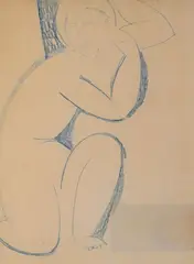 Nu agenouillé by Amedeo Modigliani, Crayon bleu et estompe, sold Jun 2025