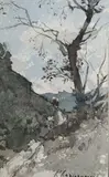 Etude d'arbre by Henri Harpignies, Aquarelle sur papier signée en bas à droite, sold May 2025