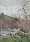 Bord de rivière by Emile Bidault, Aquarelle signée en bas à gauche, sold May 2025
