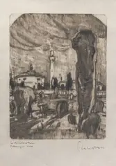 Le cimetière turc à Salonique by Pierre Combet-Descombes, 1916, Monotype en noir, sold Oct 2025