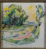 Baigneuse au bord de la rivière by Pierre Combet-Descombes, Pastel, sold Oct 2025