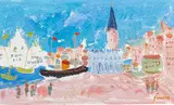 Venise rose by Jean Fusaro, Huile et gouache sur papier, sold Oct 2025