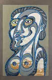 Lady in a restaurant by Kosta Alex, 1969, Technique mixte, acrylique et collage de papiers découpés sur fond de papier kaki, sold Oct 2025
