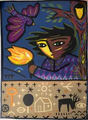 L'enfant et l'oiseau by Rémi Blanchard, 1990, Lithographie en couleurs, sold Oct 2025