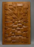 Sans titre by Pierre Dedieu, Panneau dynamique géométrique Bas-relief en bois sculpté, assemblage de trois panneaux, sold Oct 2025