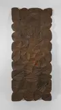 Grand panneau aux cratères linéaires by Pierre Dedieu, 1975, Panneau bas-relief en bois sculpté et patiné, sold Oct 2025