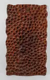 Relief aux petits cratères by Pierre Dedieu, 1980, Panneau bas-relief, sculpté à la gouge, en bois patiné et verni, sold Oct 2025