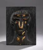 Sans titre by Pierre Dedieu, 1959, Panneau au visage doré Fort bas-relief en bois sculpté et partiellement patiné à l'or, sold Oct 2025
