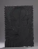 Visage souriant et rayonnant by Pierre Dedieu, 2008, Panneau de médium peint et incisé à la gouge, sold Oct 2025