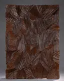 Sans titre by Pierre Dedieu, 1955, Panneau aux profondes striures Bas-relief en bois sculpté et patiné, sold Oct 2025
