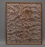 Sans titre by Pierre Dedieu, 1947, Panneau relief aux cratères Bas-relief en bois sculpté et cérusé, fait d'un assemblage de, sold Oct 2025