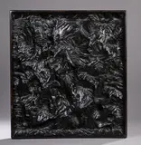 Sans titre by Pierre Dedieu, Panneau au relief mouvementé Bas-relief en bois sculpté et patiné en noir, sold Oct 2025
