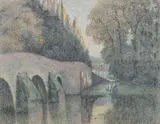 Lumière d'automne sur la rivière au pont by Pierre Ernest Prins, Pastel, sold Oct 2025