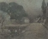 Village de nuit by Pierre Ernest Prins, 1873, Pastel, sold Oct 2025