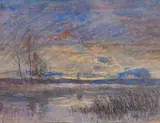 Étang au crépuscule by François-Auguste Ravier, 1880, Aquarelle gouachée, sold Oct 2025