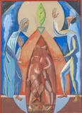 Adam et Eve by Léopold Survage, 1943, Gouache et encre (plume), sold Oct 2025
