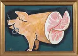 Cochon, 1951 Maquette d'une affiche publicitaire pour une conserverie by Raymond Savignac, 1951, Gouache, sold Oct 2025
