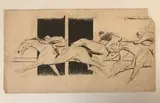 La course hippique" - "L'amazone by Henri Vincent-Anglade, Crayon noir, plume et lavis d'encre noire, l'un signé, sold Sep 2025
