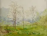 Cerisiers en fleurs dans le Vallon des fleurs by Alexis Mossa, Aquarelle, sold Sep 2025