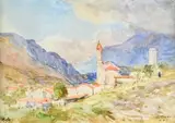 Le village de la Turbie by Alexis Mossa, Aquarelle, sold Sep 2025