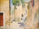 Femmes et enfants dans une ruelle by Alexis Mossa, Aquarelle, sold Sep 2025