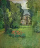 Château dans un parc fleuri by Pierre Ernest Prins, 1875, Pastel sur carton, sold Sep 2025