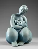 Maternité by Max Siffredi, 1990, Terre cuite originale patinée en bleu avec des nuances dorées, sold Sep 2025