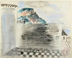 Scène de théâtre en bord de mer by Raoul Dufy, Aquarelle et lavis d'encre, portant le cachet de l'atelier en bas à gauche [Lugt, sold Sep 2025