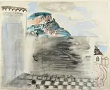 Scène de théâtre en bord de mer by Raoul Dufy, Aquarelle et lavis d'encre, portant le cachet de l'atelier en bas à gauche [Lugt, sold Sep 2025