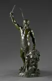 Le dompteur de lion by Jean Verschneider, Epreuve en bronze à patine verte signée sur la terrasse, sold Sep 2025