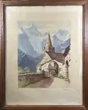 Porche de l'Eglise, LA GRAVE by Joanny Drevet, 1953, Eau-forte et aquatinte, sold Sep 2025