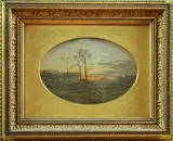 Crépuscule sur la campagne by François-Auguste Ravier, Aquarelle et encre (plume et lavis) sur papier à vue ovale, sold Sep 2025