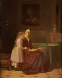 La lecture by Antoine Hénault, Toile, sold Oct 2023