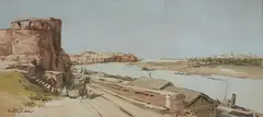 Port du Maroc by Théophile-Jean Delaye, Aquarelle sur papier signée en bas à gauche, sold Oct 2023